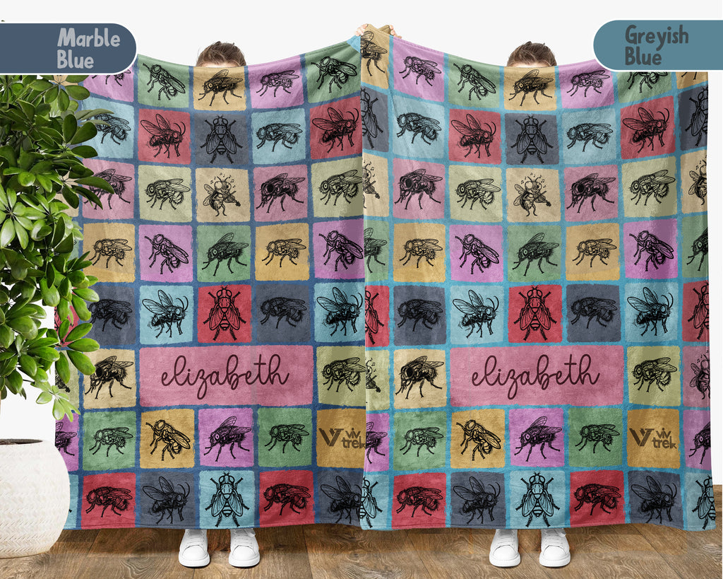 Custom Fly Insect Blanket Personalized Name Bug Lover Throw Retro House Fly Science Nature Gift Entomologist Home Decor Accent