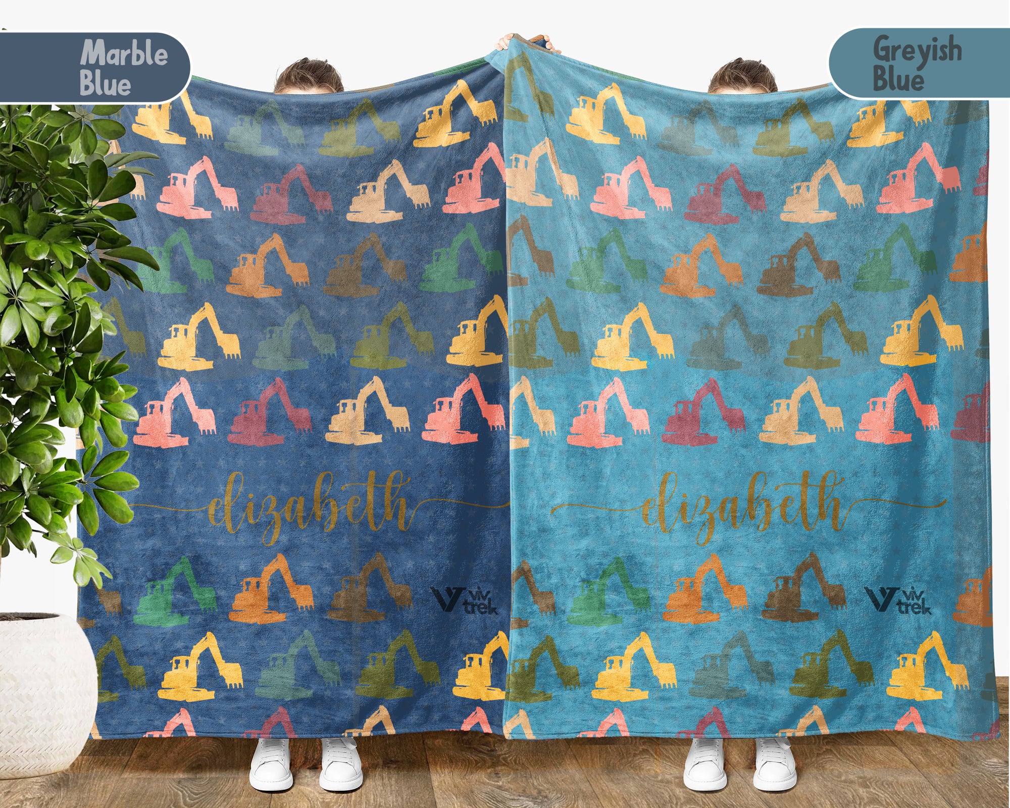 Personalized Construction Equipment Blanket Custom Name, Excavator Truck Throw for Kids Boys, Cozy Builder Gift Decor