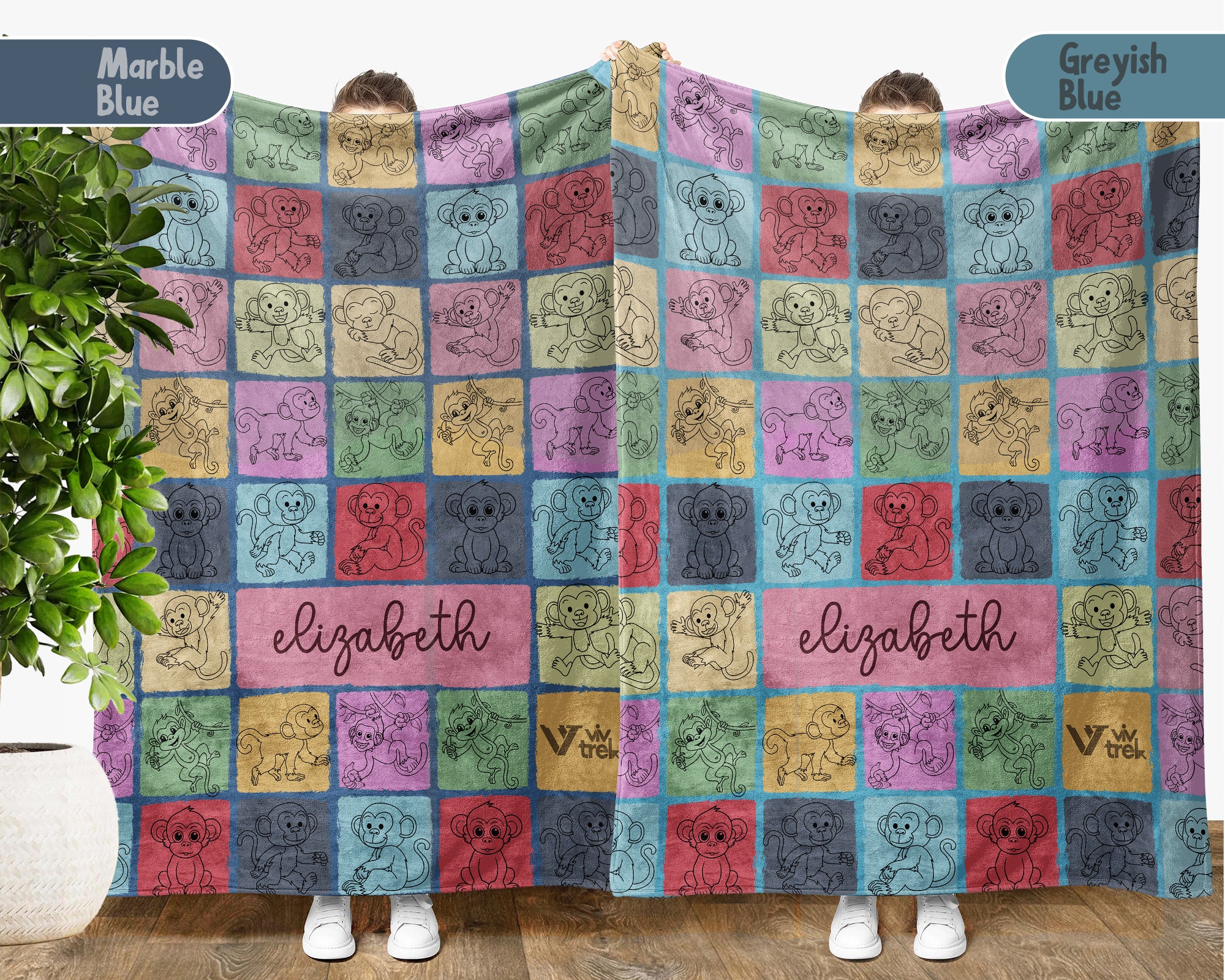Personalized Monkey Blanket Custom Name Cozy Retro Animal Throw Gift