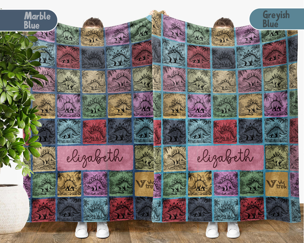 Custom Stegosaurus Blanket Personalized Name Retro Dino Throw Cozy Prehistoric Animal Decor Unique Paleontology Gift