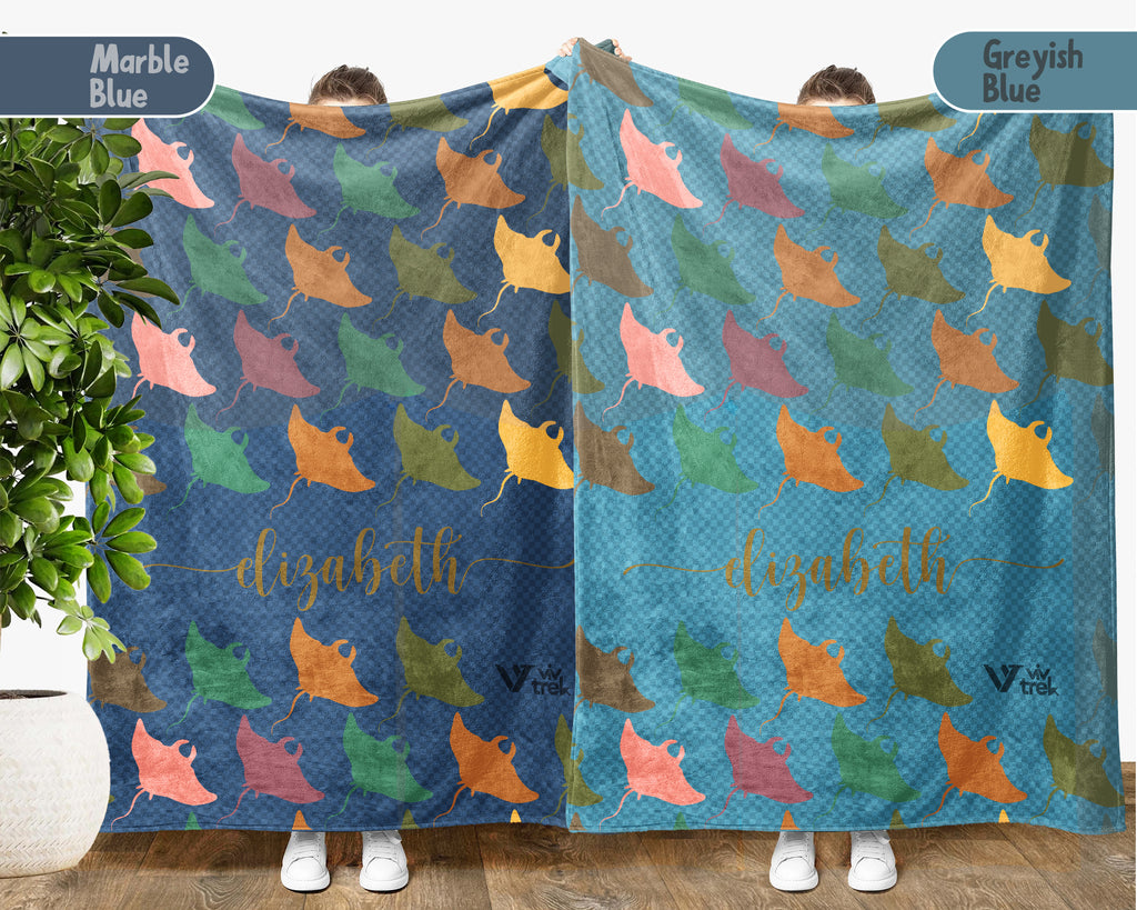 Custom Name Stingray Blanket, Cozy Retro Ocean Throw for Sea Life Lovers