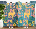 Personalized Llama Alpaca Floral Blanket, Custom Name Cute Animal Throw, Cozy Funny Farm Animal Gift for Animal Lovers