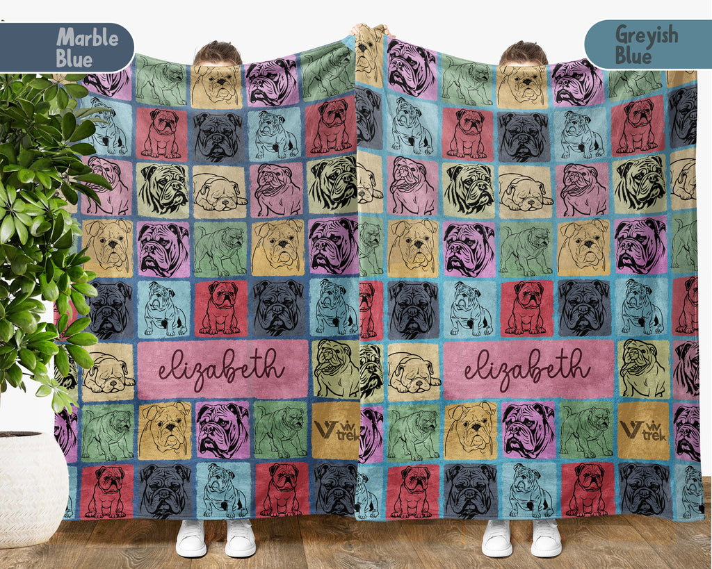 Personalized Bulldog Lover Blanket – Custom Name Vintage Dog Throw