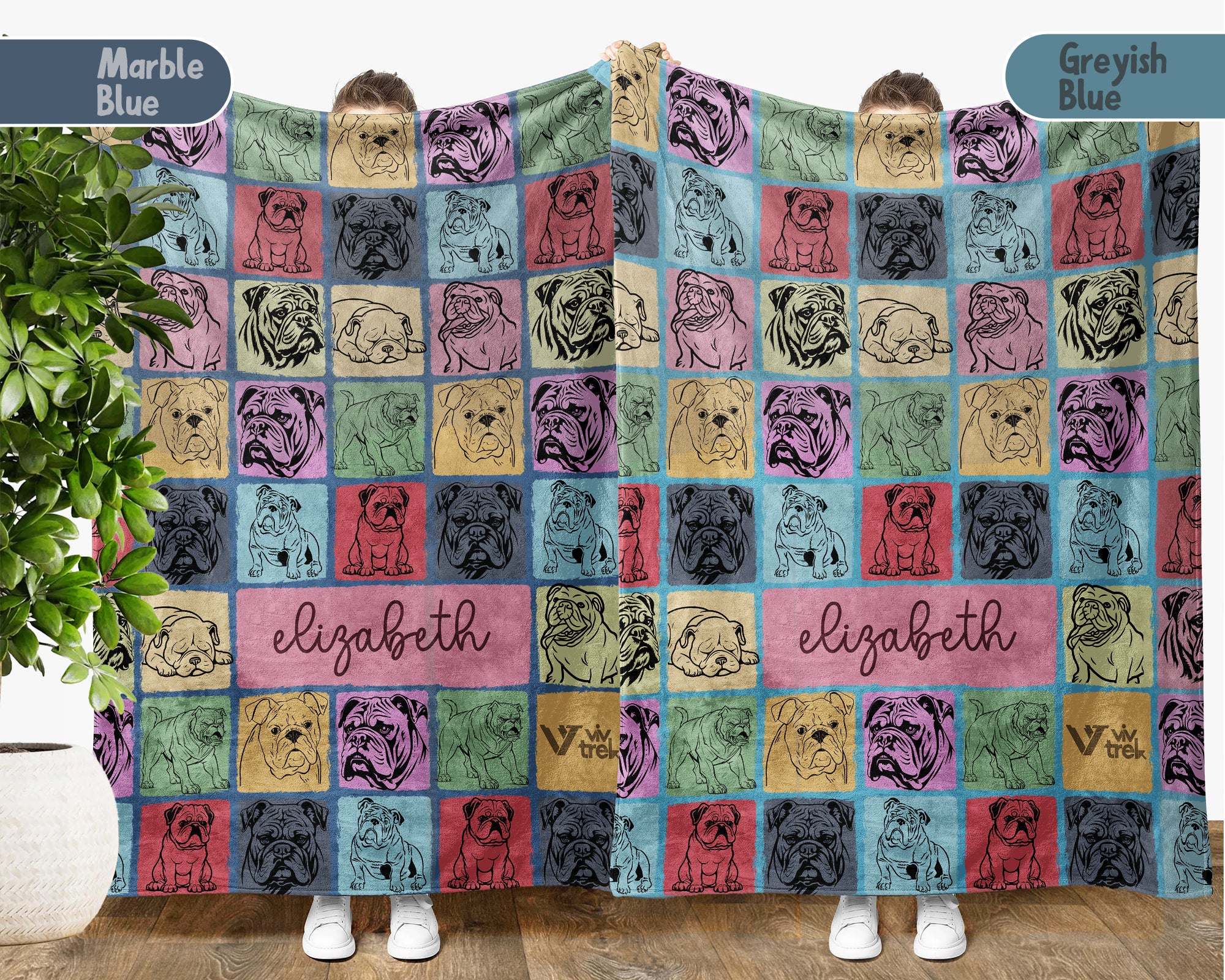 Personalized Bulldog Lover Blanket – Custom Name Vintage Dog Throw
