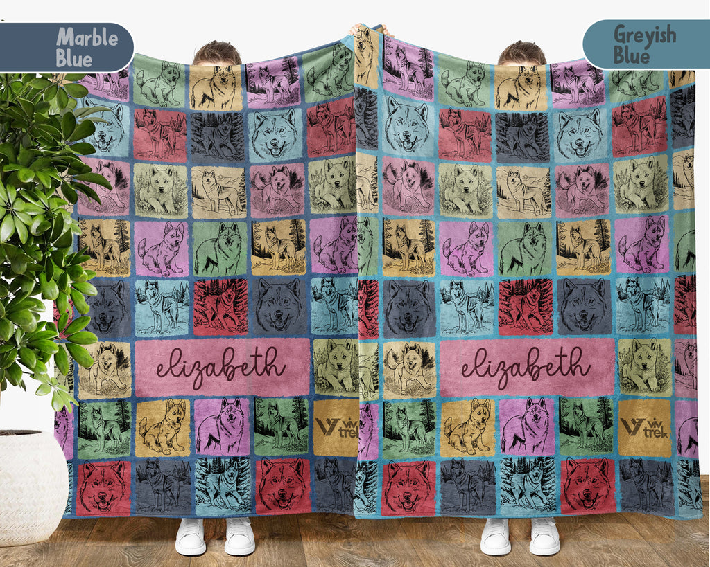 Personalized Name Husky Blanket – Cozy Vintage Throw for Dog Lovers