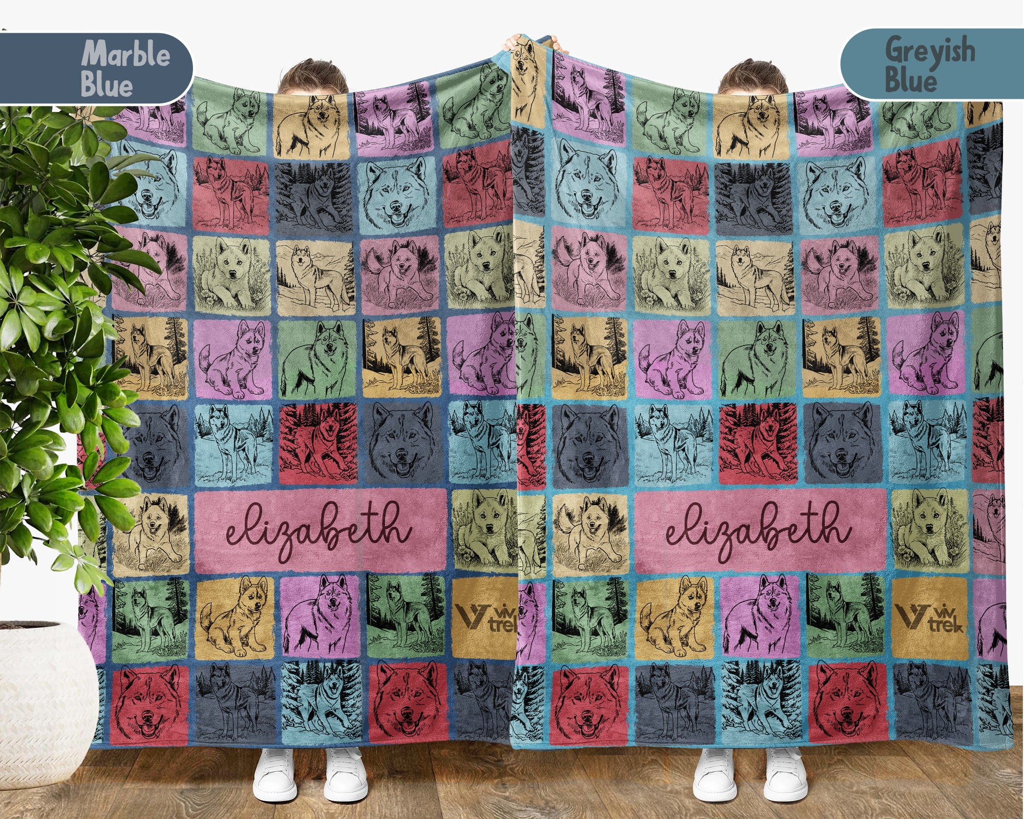Personalized Name Husky Blanket – Cozy Vintage Throw for Dog Lovers