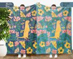 Personalized Floral Otter Blanket with Custom Name, Cozy Floral Throw for Kids Teens Adults, Cute Otter Lover Birthday Gift