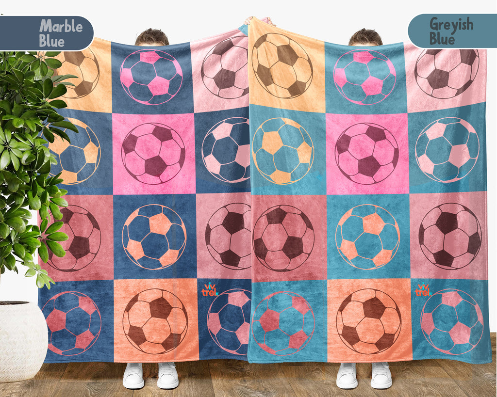 Soccer Lover Blanket Gift, Unique Football Fan Decor, Soccer Pastel Block Throw for Players, Cool Sports Graphic Blanket, Soccer Room Accent