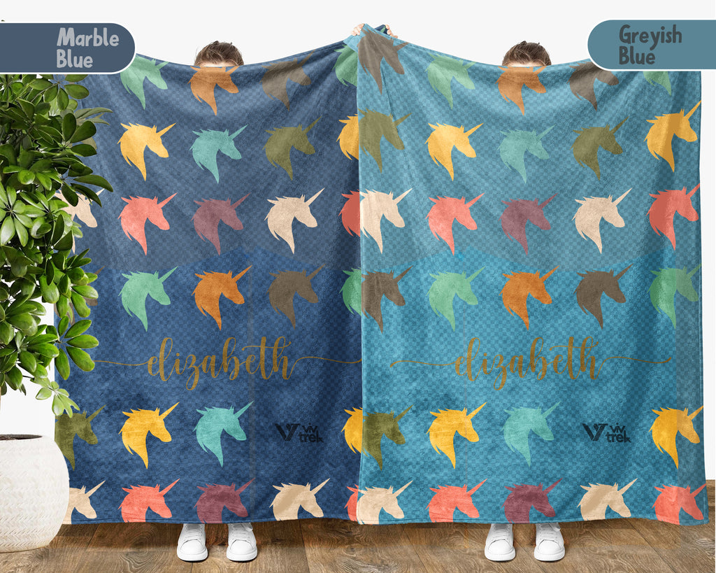 Personalized Unicorn Blanket Kids Custom Name Rainbow Nursery Throw Magical Creature Pastel Forest Cozy Fleece Decor Gift