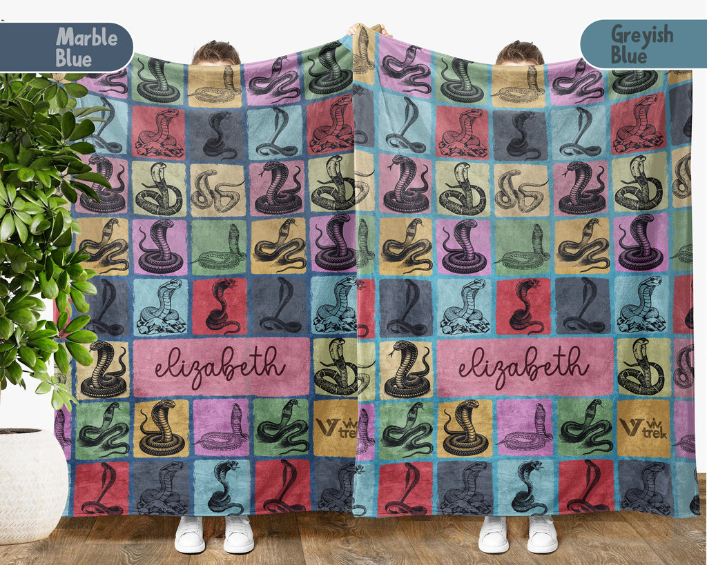Custom Cobra Snake Blanket Personalized Name Retro Reptile Throw Cozy Serpent Decor Unique Exotic Animal Gift Home Accent