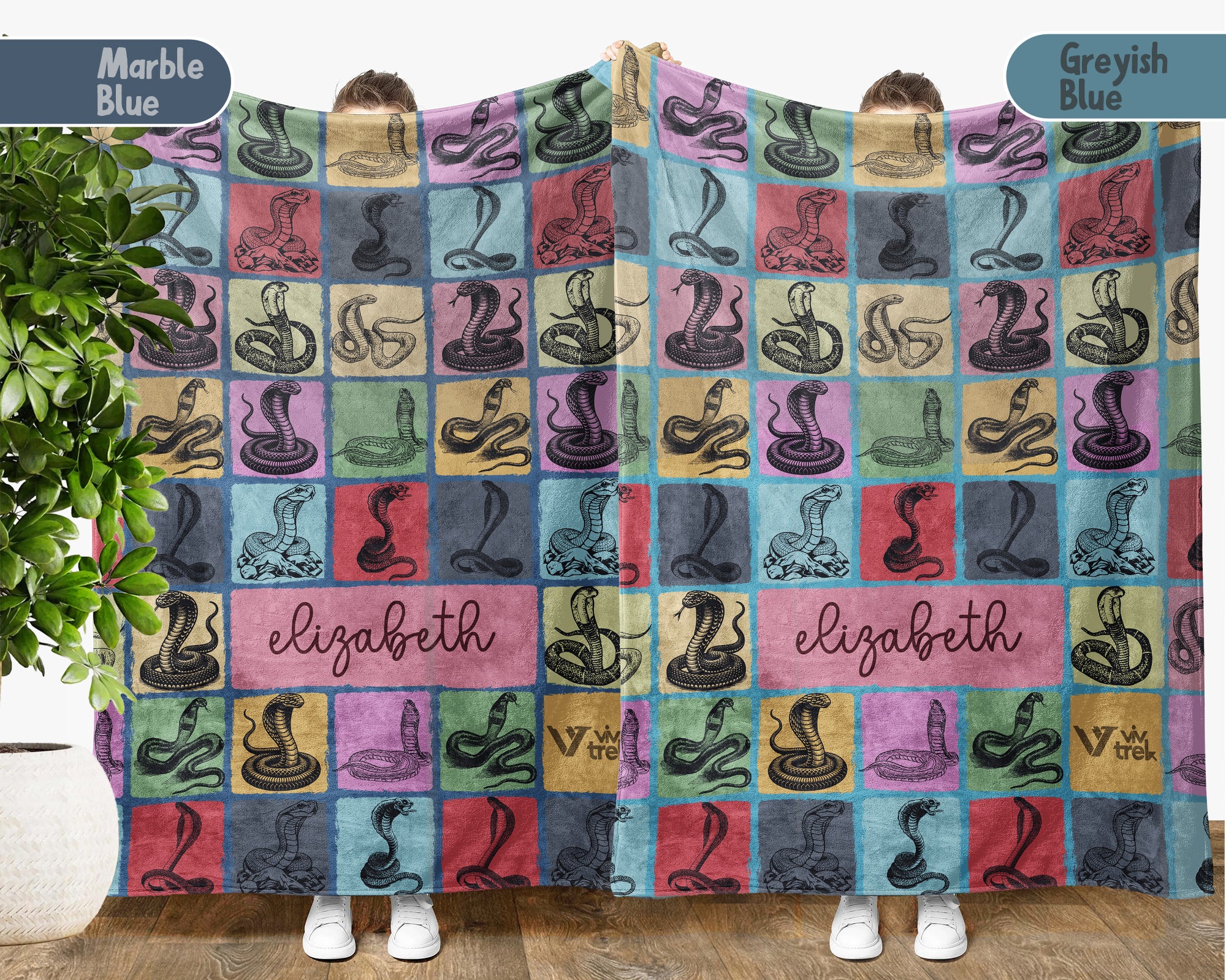 Custom Cobra Snake Blanket Personalized Name Retro Reptile Throw Cozy Serpent Decor Unique Exotic Animal Gift Home Accent
