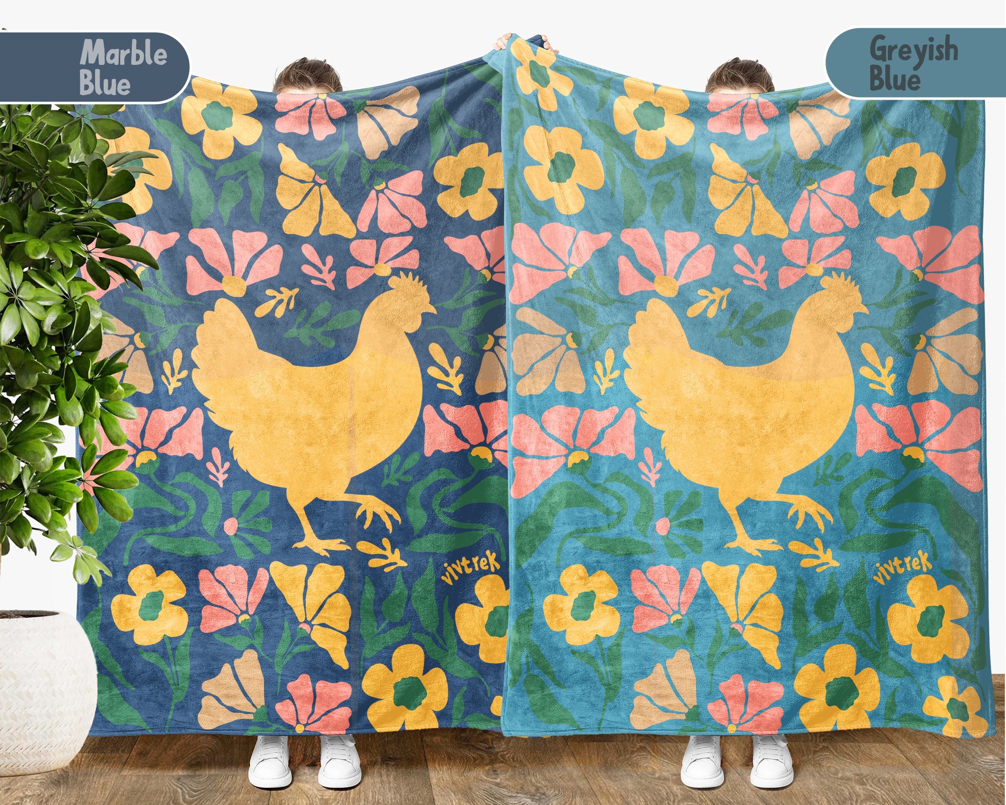 Floral Chicken Blanket – Cozy Wildflower Farm Animal Throw Gift