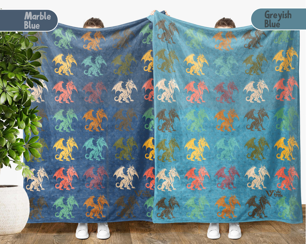 Retro Dragon Blanket Gift for Fantasy Lovers, Cozy Mythical Creature Throw, Magical Decor Accent for Bedroom and Creative Spaces