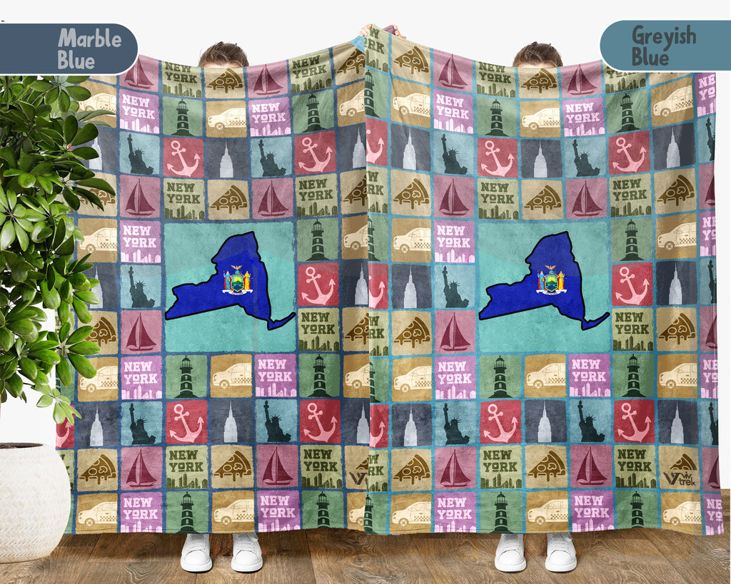 Retro New York Blanket, 4th of July Cozy Patriotic Throw, Vintage NY Lover Fleece, Empire State Inspired American Home Gift