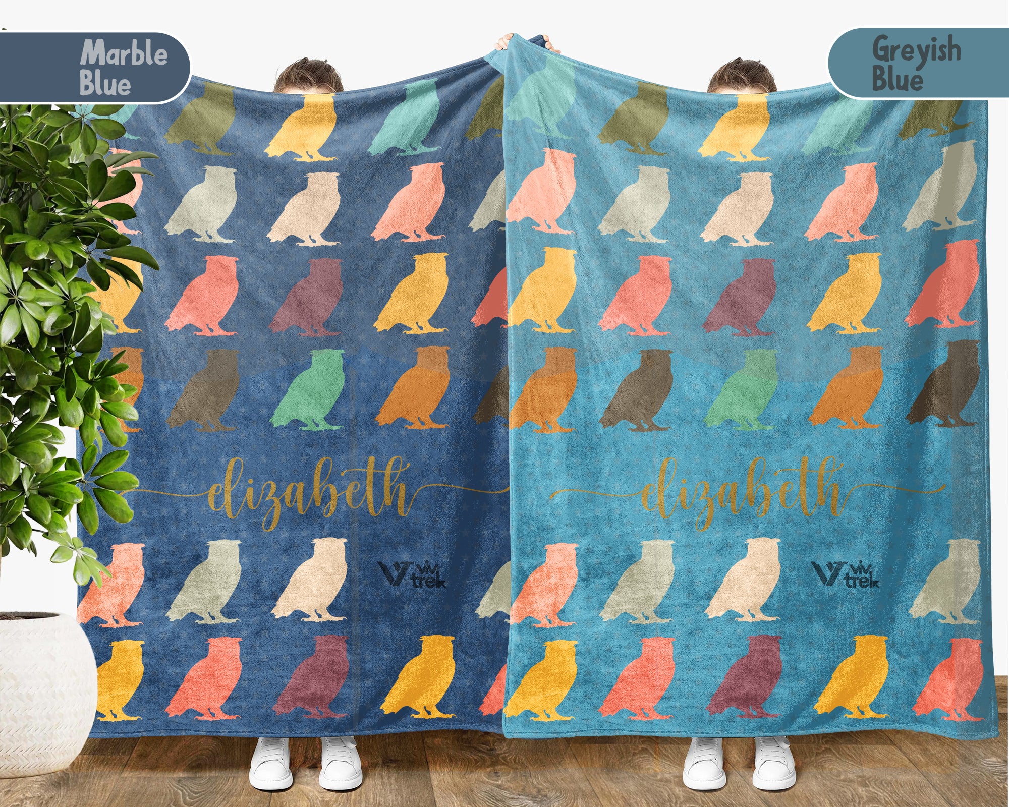 Personalized Name Owl Lover Blanket Custom Retro Bird Throw Cozy Forest Wildlife Fleece Gift Rustic Animal Home Decor Accent Piece