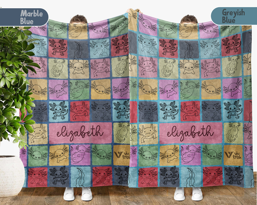 Custom Name Axolotl Blanket – Cozy Cute Animal Lover Throw