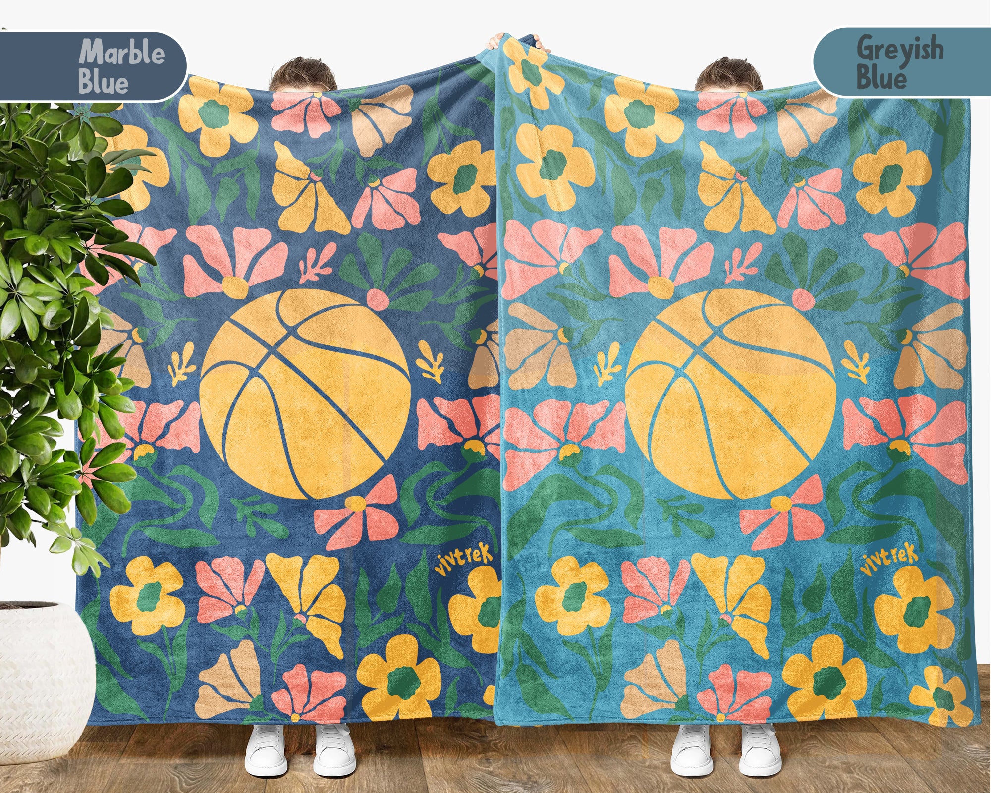 Floral Basketball Throw Blanket – Cozy Sports Fan Gift