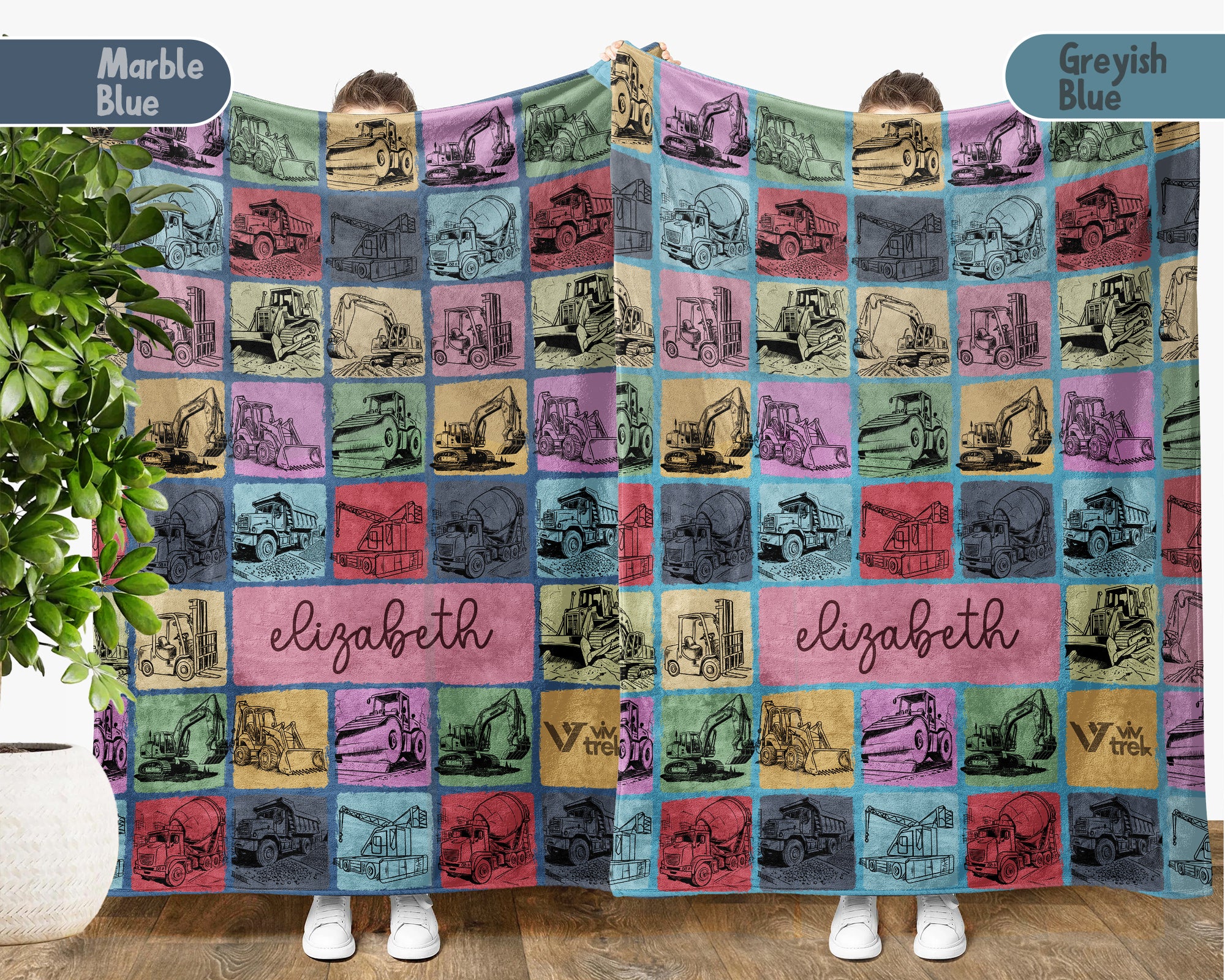 Custom Name Construction Blanket Personalized Excavator Throw, Cozy Builder Gift for Kids Boys, Truck Theme Room Decor