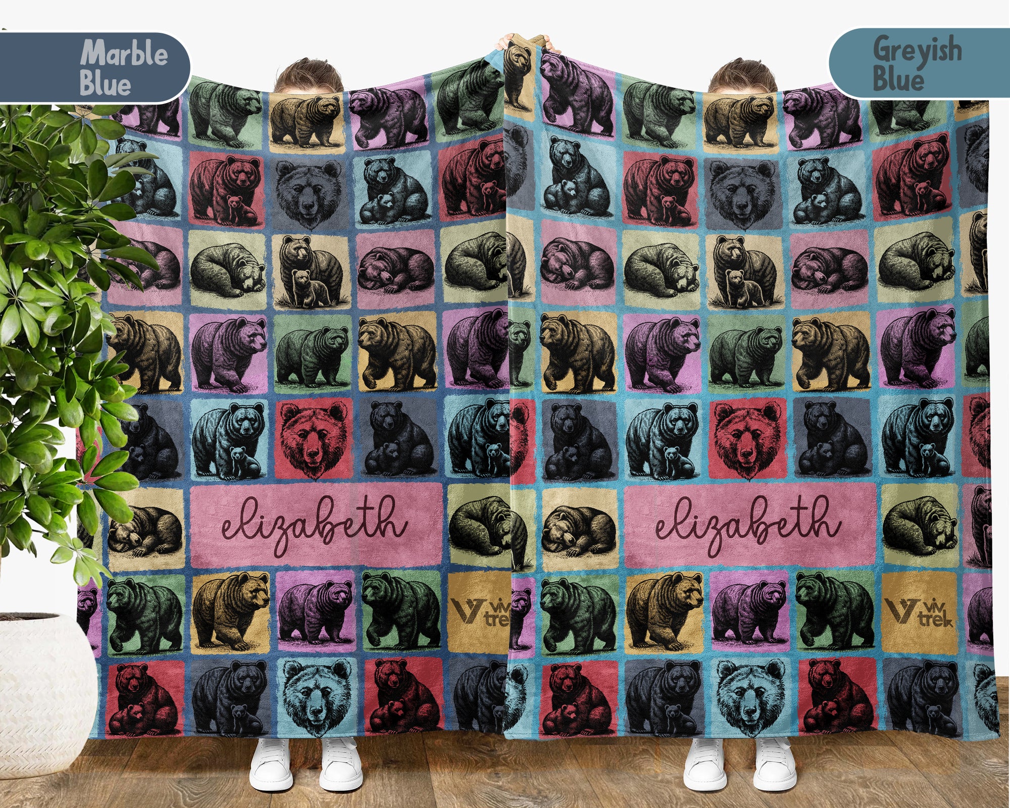 Custom Bear Lover Blanket Personalized Name Retro Wildlife Throw Cozy Rustic Animal Decor Unique Forest Inspired Gift Home Accent