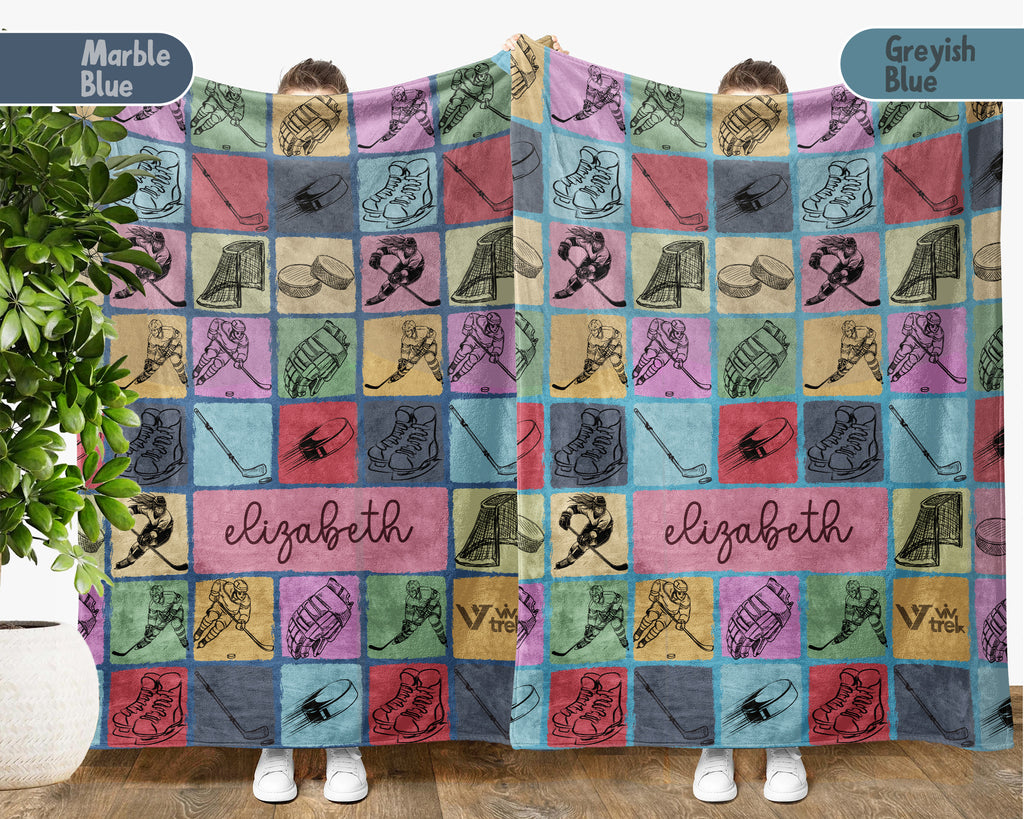 Personalized Ice Hockey Blanket Cozy Custom Name Throw Soft Sports Decor Unique Hockey Lover Gift for Fans and Players
