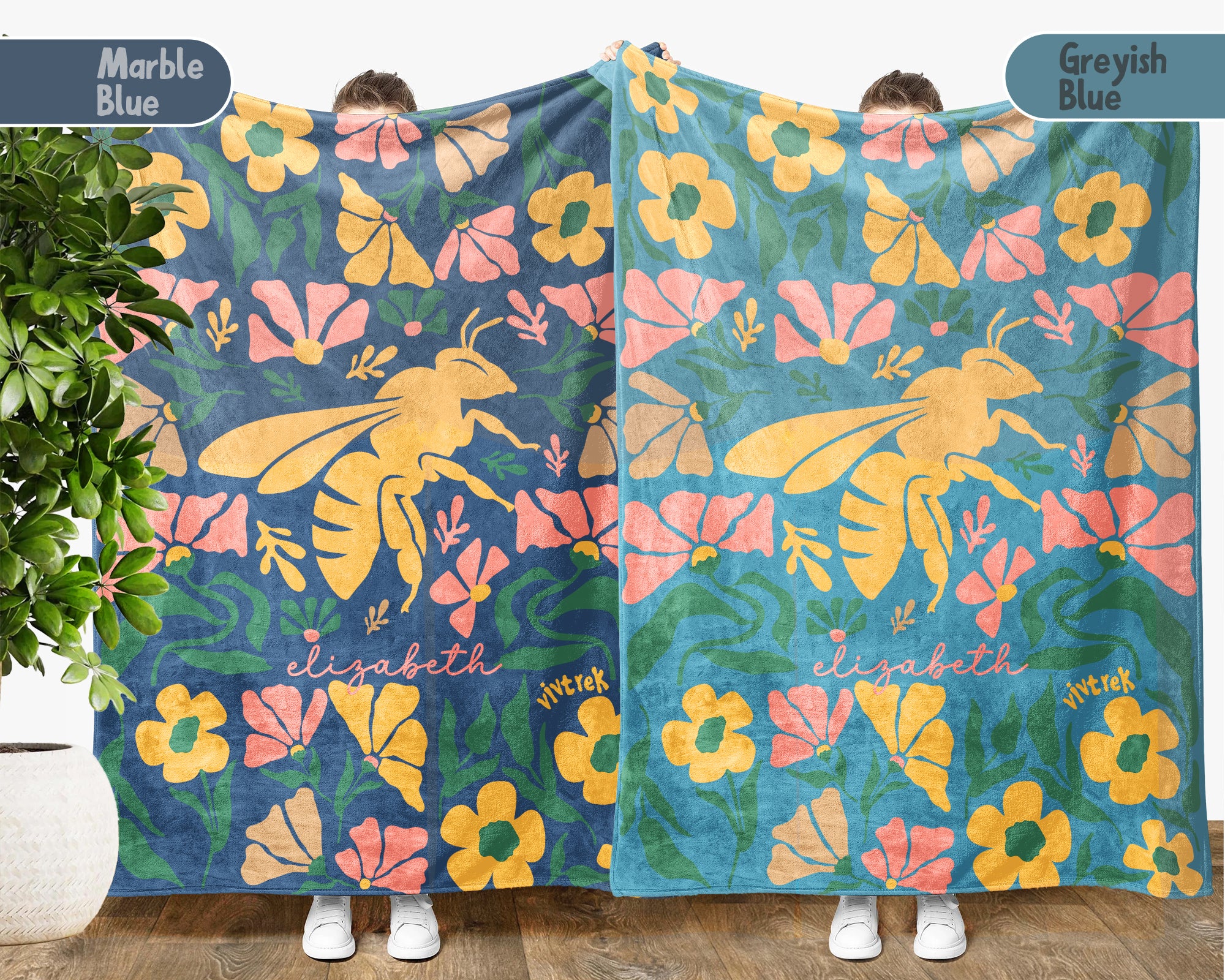 Personalized Bee Blanket with Custom Name, Cozy Honey Bee Throw for Kids Teens Adults, Cute Bumblebee Lover Gift