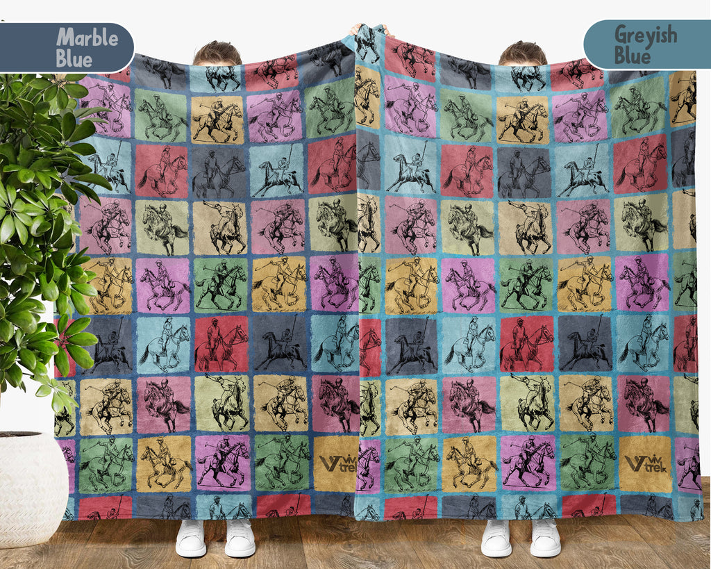 Vintage Polo Player Blanket – Cozy Equestrian Throw for Horse Lovers