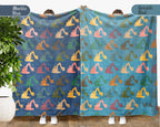 Retro Construction Equipment Blanket, Kids Truck Throw, Bulldozer Crane Loader Cozy Blanket, Vintage Machinery Gift for Boys Girls