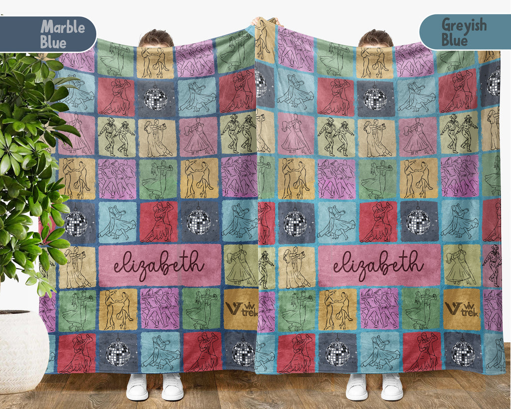 Personalized Name Dancing Blanket, Retro Ballet Throw, Cozy Dancer Gift Decor for Studio, Bedroom, and Home Spaces