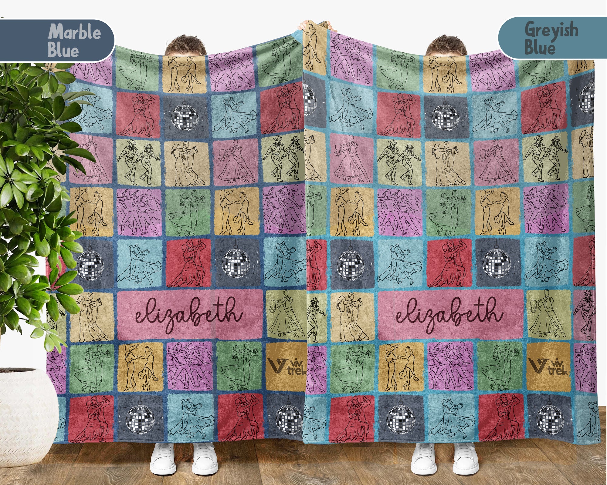 Personalized Name Dancing Blanket, Retro Ballet Throw, Cozy Dancer Gift Decor for Studio, Bedroom, and Home Spaces