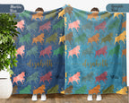 Custom Name Retro Bull Blanket, Personalized Rustic Ranch Throw for Cow Farm Wildlife Lover Home Decor and Gifts