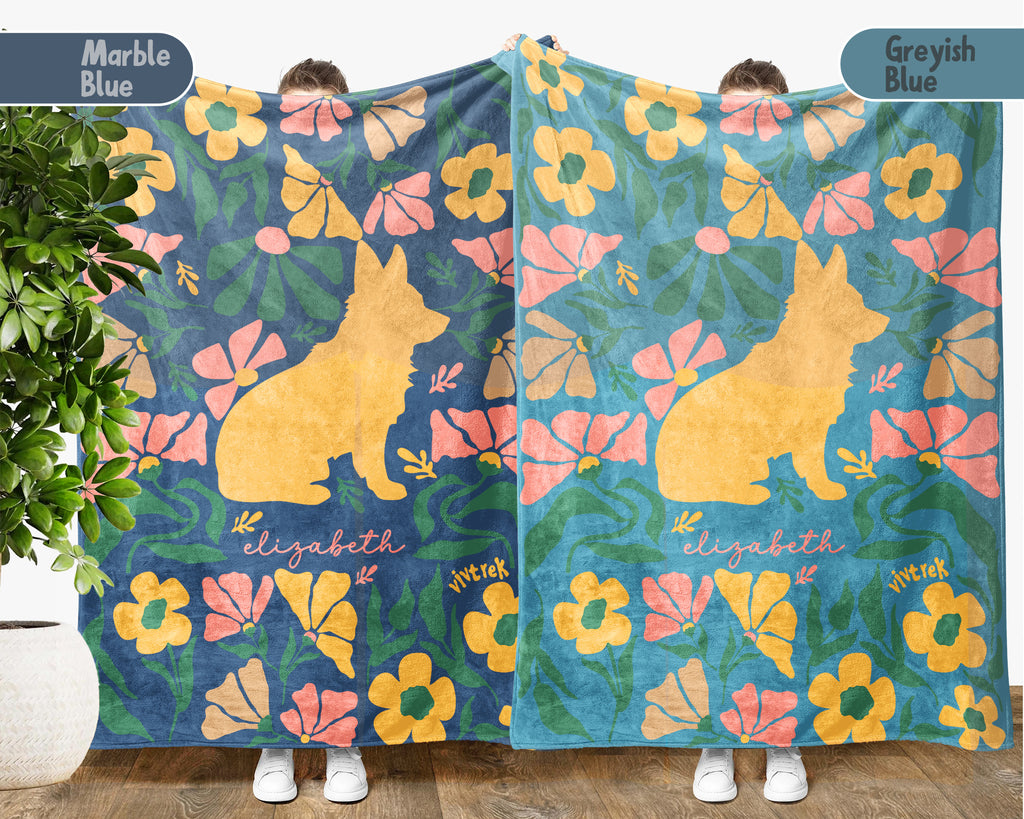 Personalized Name Floral Corgi Blanket, Cozy Dog Lover Throw for Home