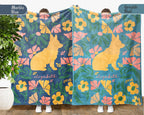 Personalized Name Floral Corgi Blanket, Cozy Dog Lover Throw for Home