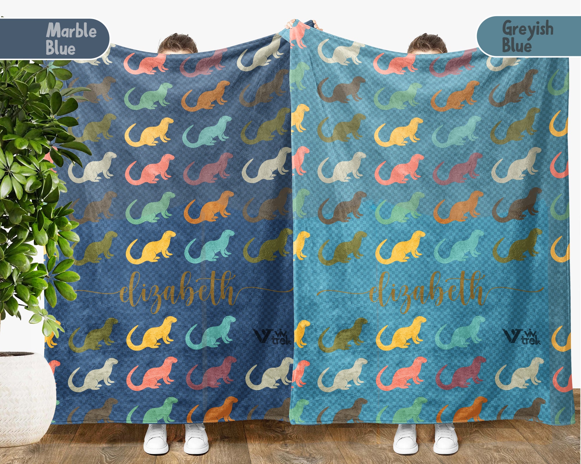 Custom Name Otter Blanket, Cozy Vintage Otter Throw for Home and Living Room
