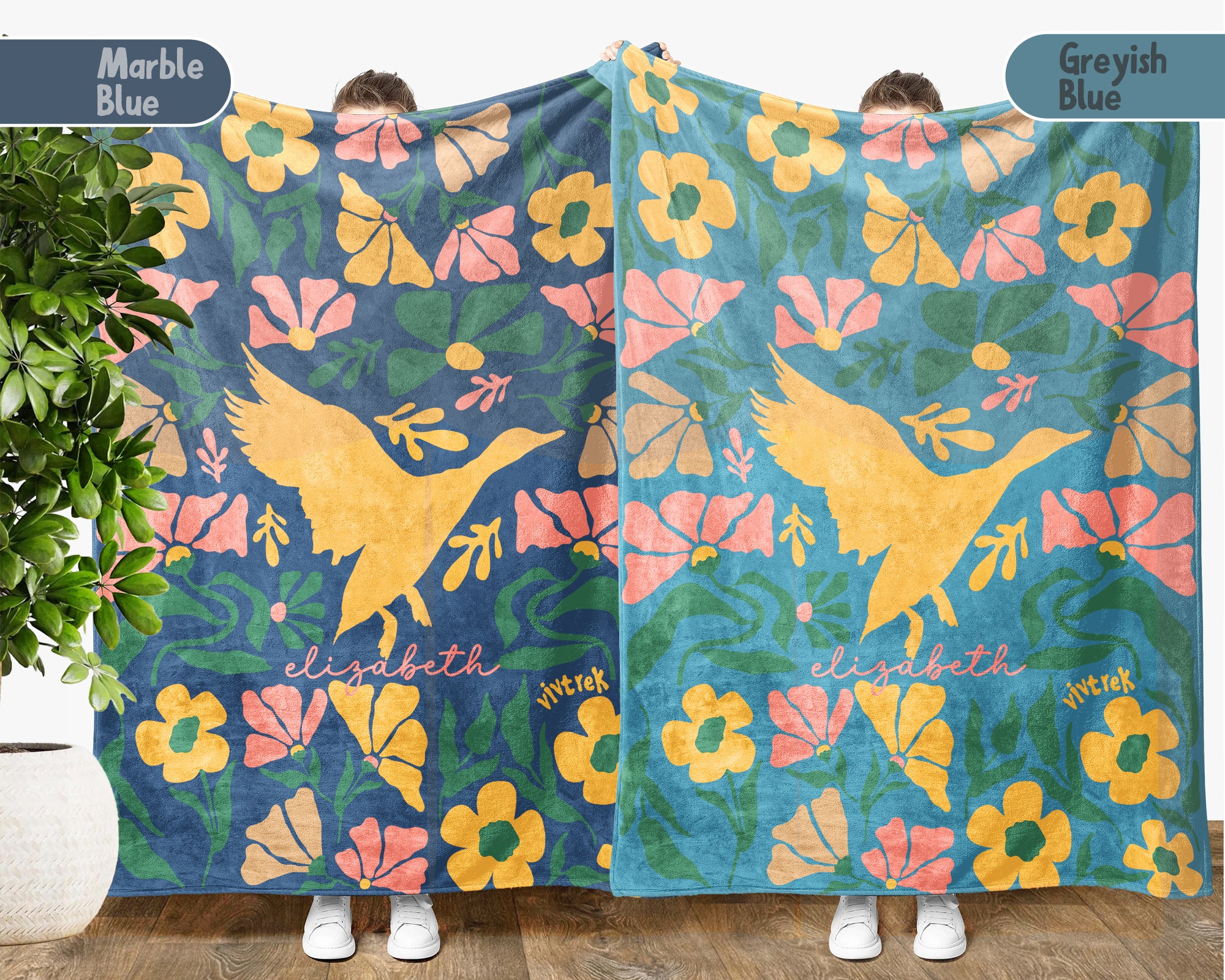 Personalized Birdwatcher Blanket with Custom Name, Wildflower Nature Throw, Cozy Bird Lover Gift for Kids Teens Adults Home Decor