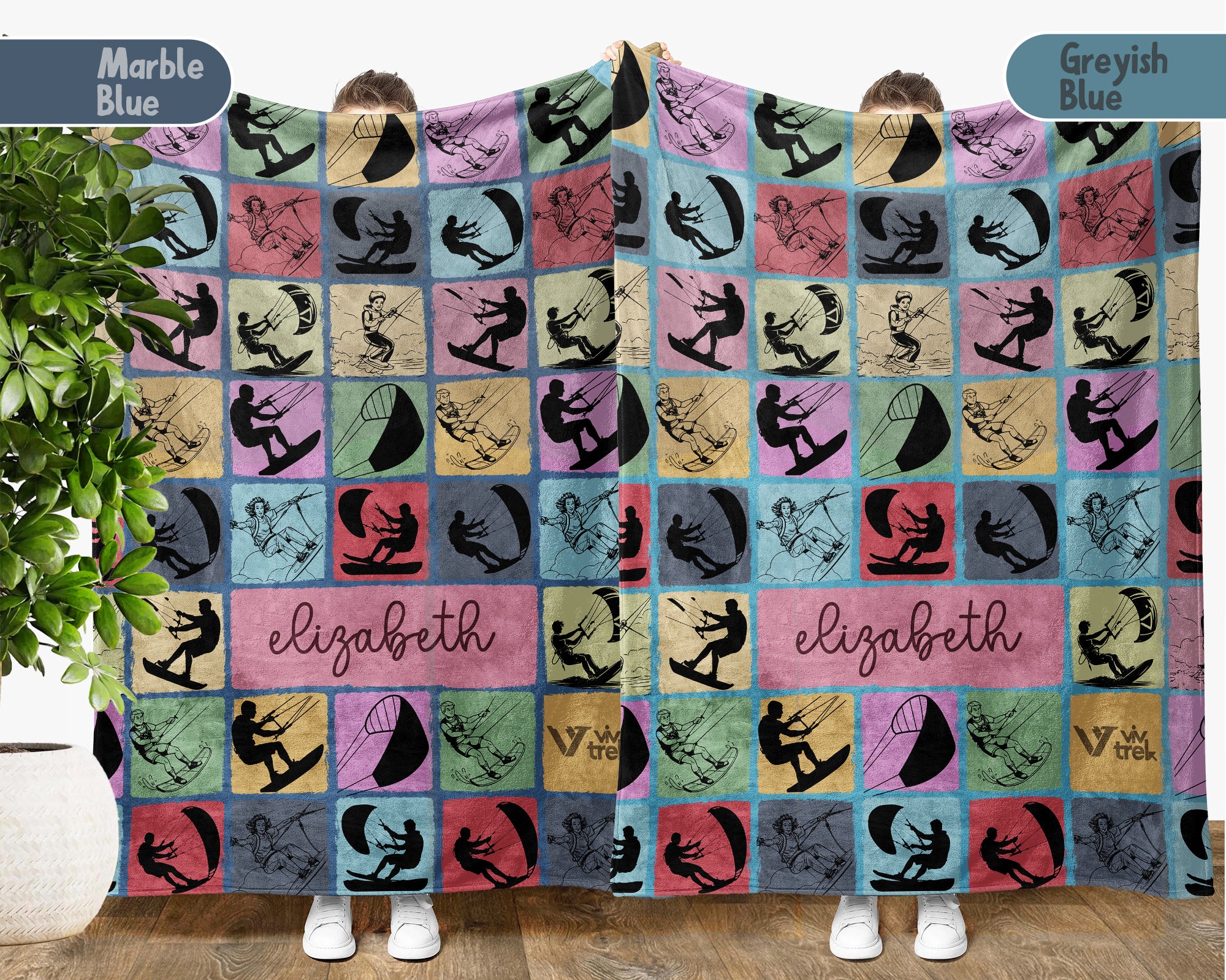 Personalized Kite Surfing Blanket Custom Name Throw Cozy Water Sport Decor Unique Kiteboarding Gift Beach Home Accent