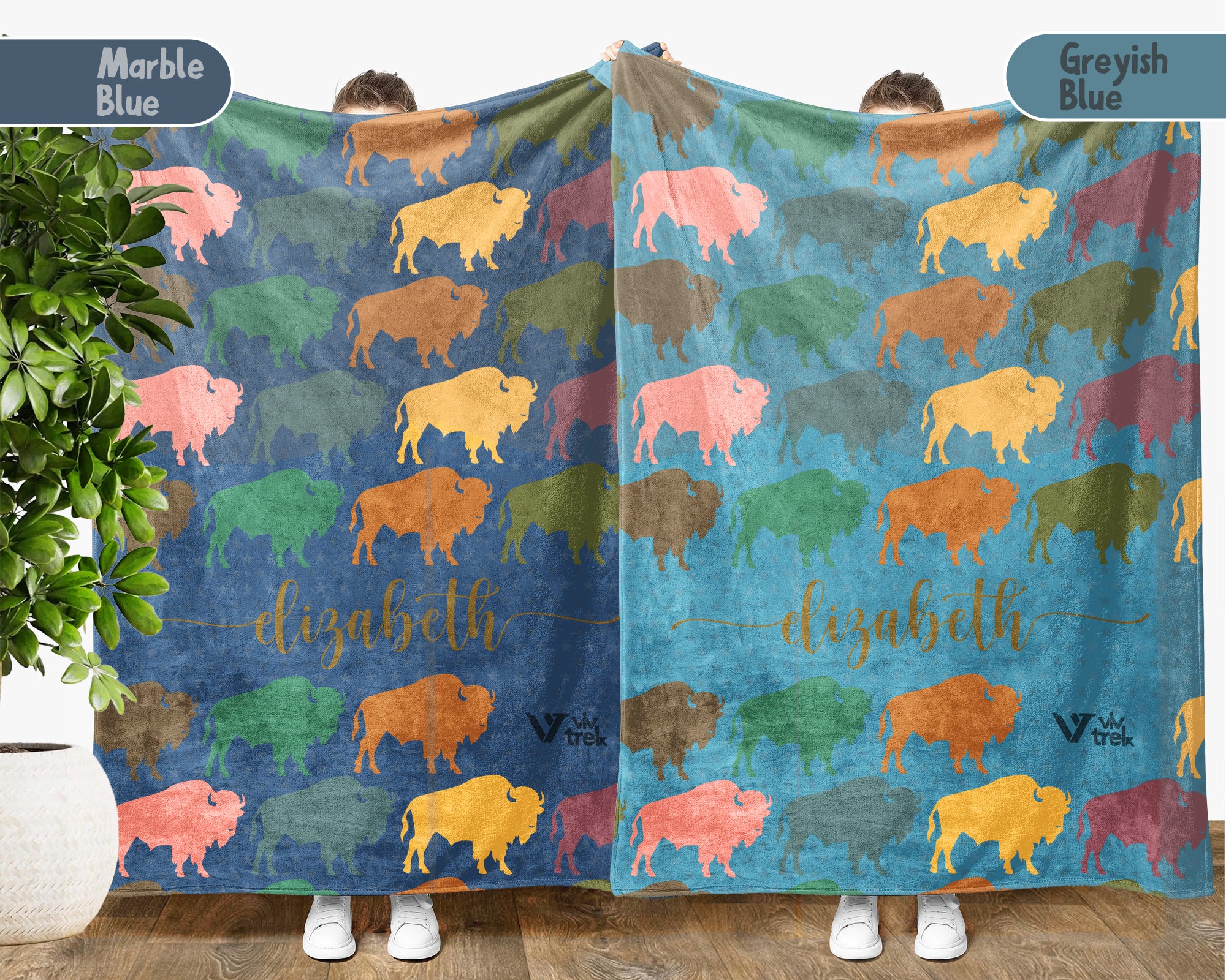 Custom Buffalo Blanket Personalized Name Wildlife Throw Retro Bison Graphic Cozy Rustic Home Decor Unique Western Gift Idea
