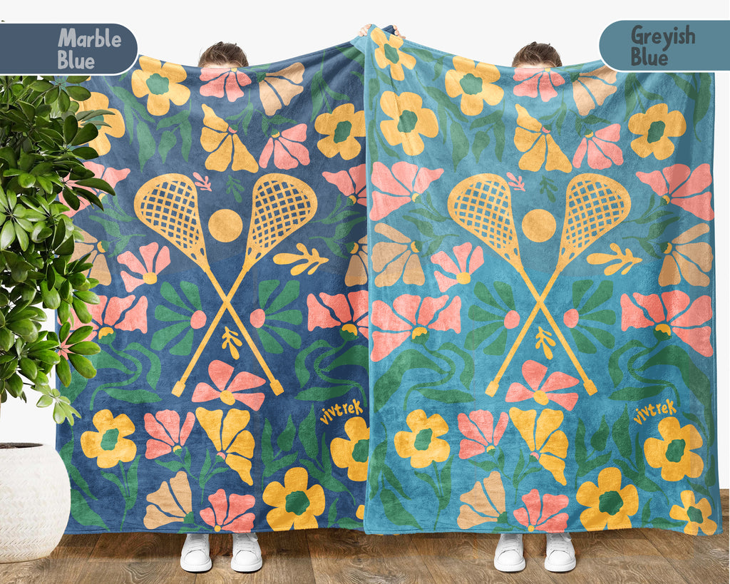 Floral Lacrosse Blanket – Cozy Vintage Sports Throw Gift