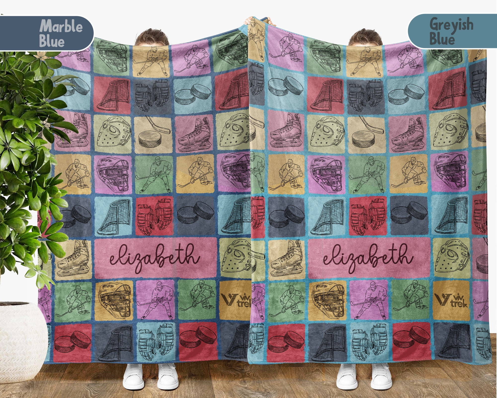Personalized Name Ice Hockey Blanket – Cozy Retro Throw for Hockey Fans