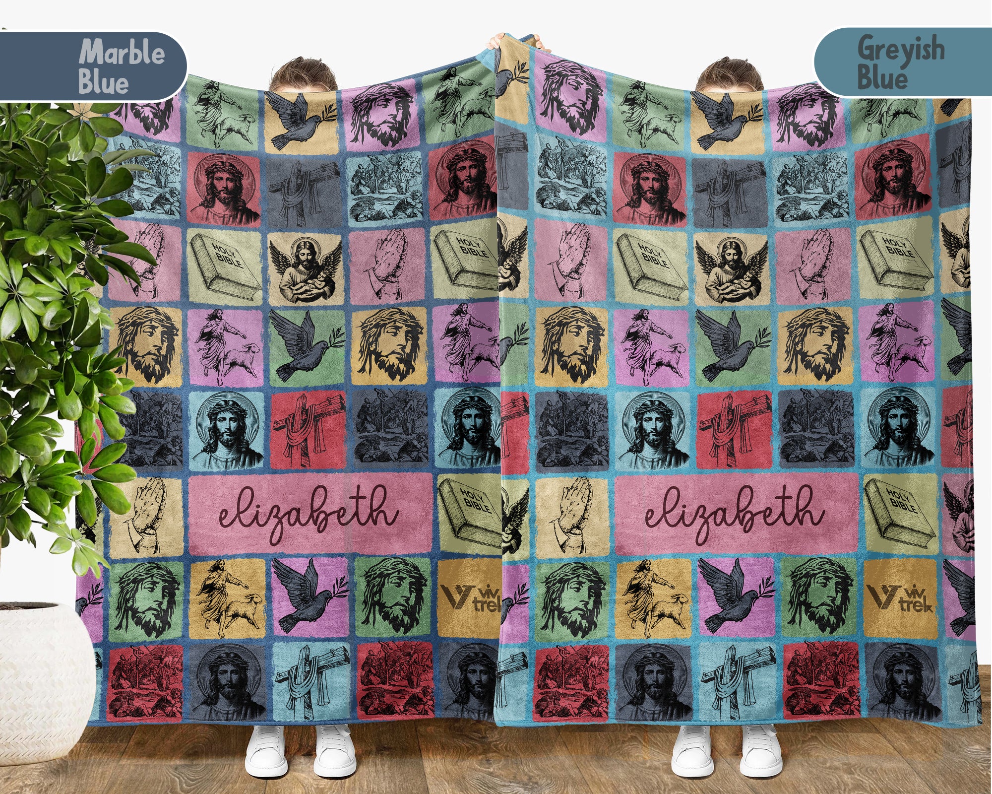 Custom Retro Christian Jesus Blanket Personalized Name, Cozy Faith Throw Gift for Believers, Religious Home Decor