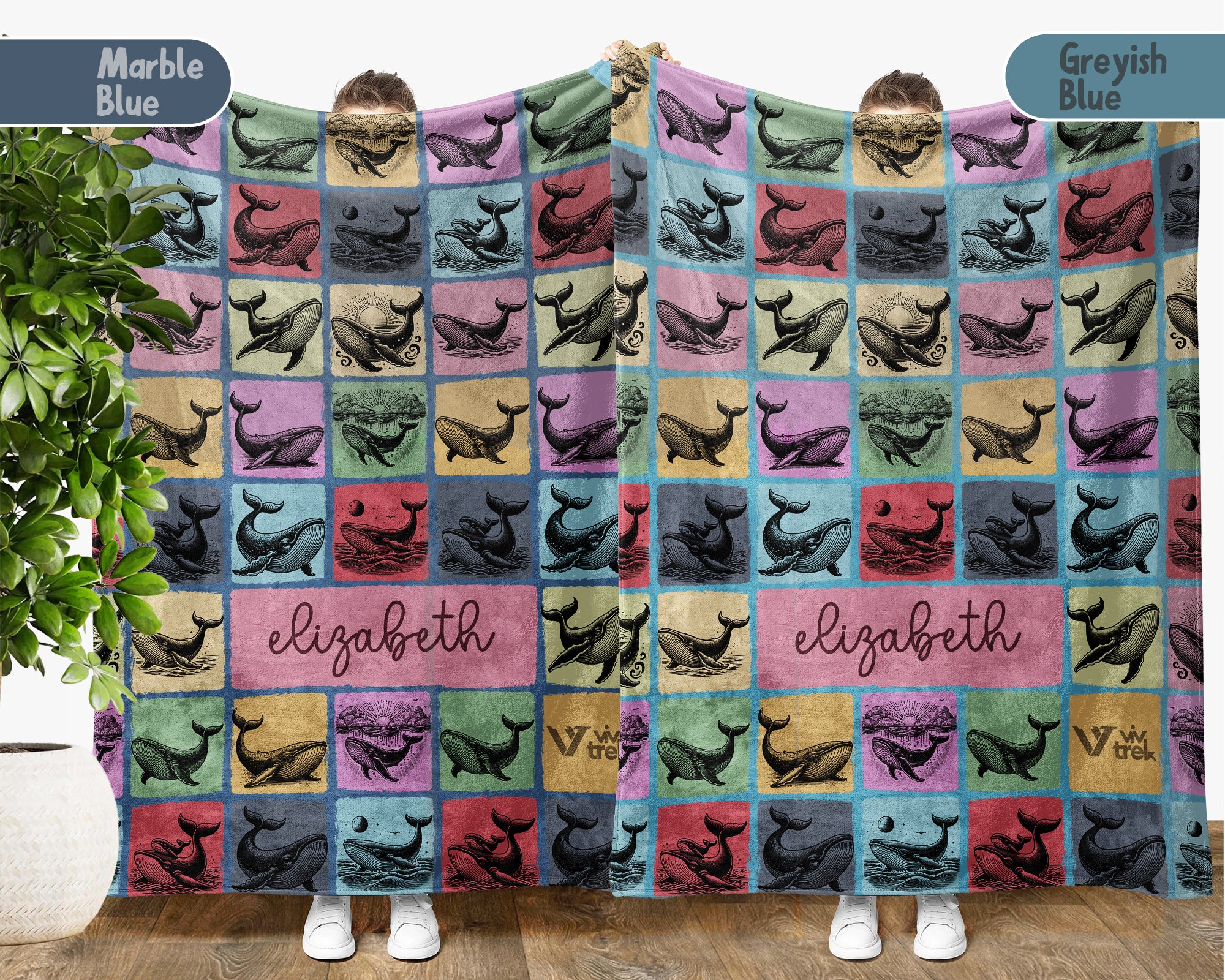 Custom Whale Blanket Personalized Name Ocean Throw Cozy Sea Life Decor Nautical Gift Coastal Home Accent Marine Animal Design