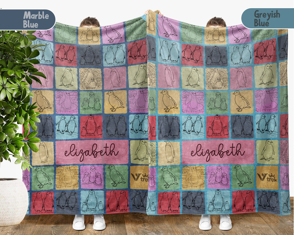 Personalized Penguin Blanket Cozy Custom Name Throw Soft Ocean Animal Decor Unique Kawaii Gift for Penguin Lovers