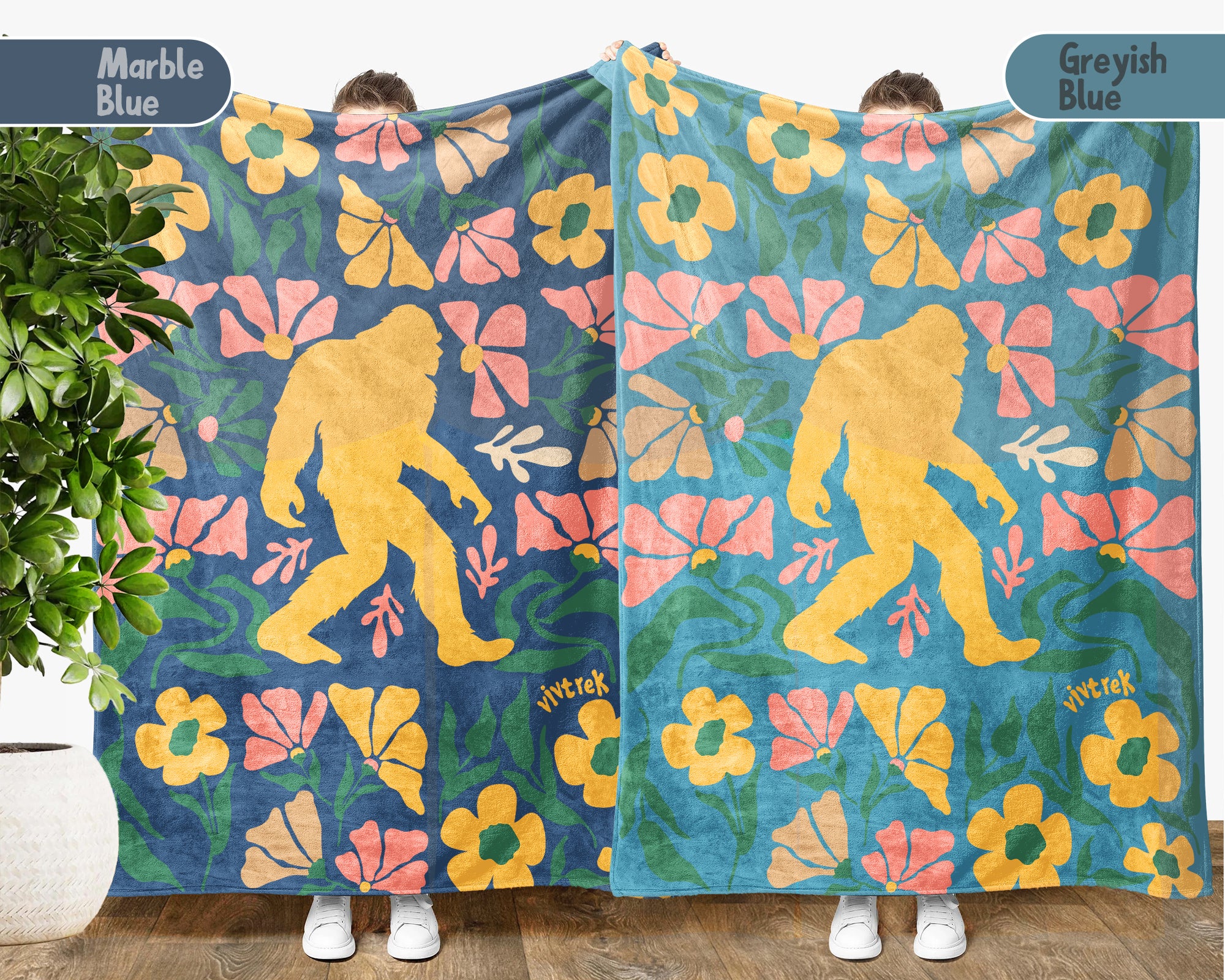 Floral Bigfoot Blanket – Cozy Sasquatch Forest Throw Gift