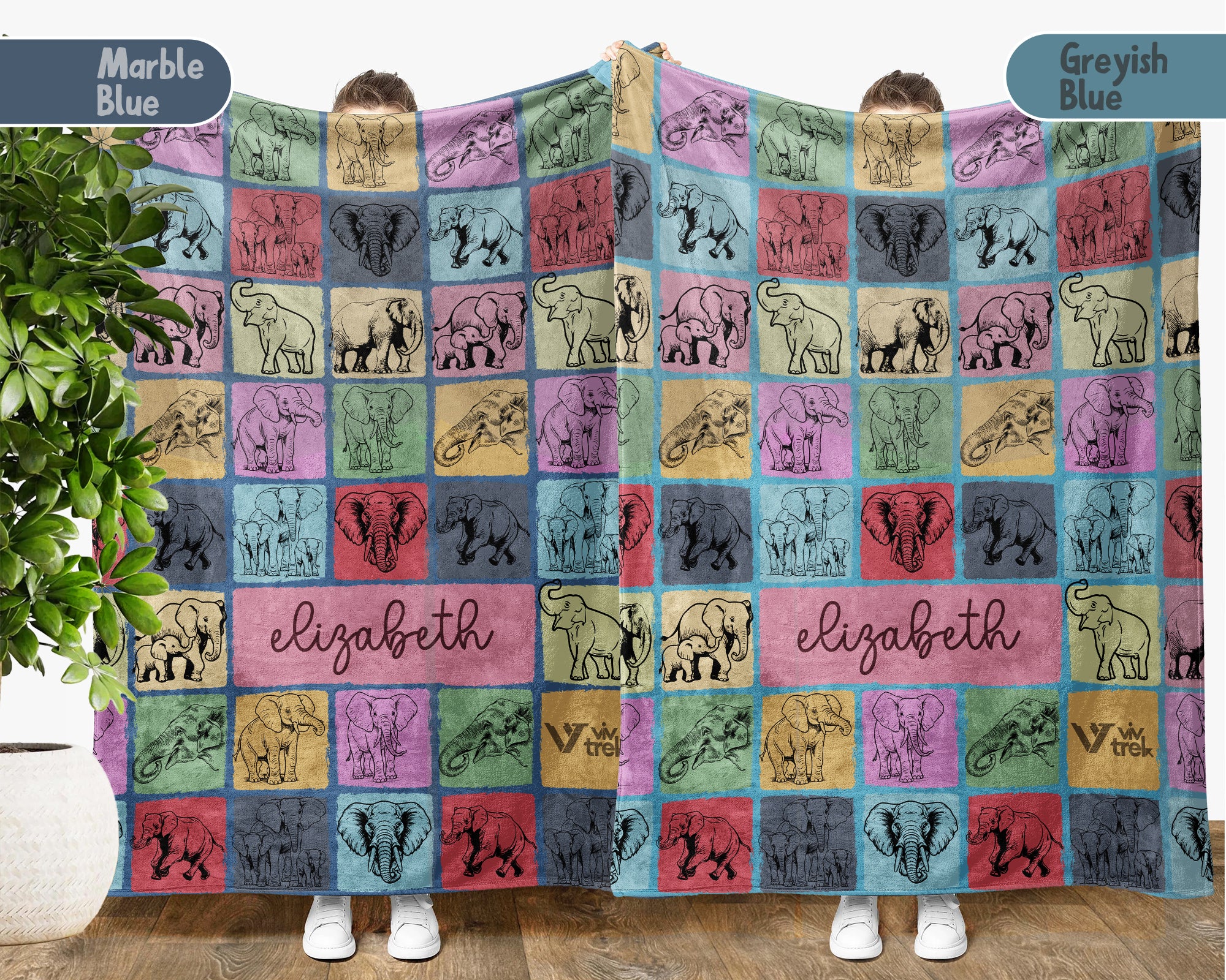 Personalized Elephant Blanket – Custom Name Cozy Vintage Throw for Animal Lovers