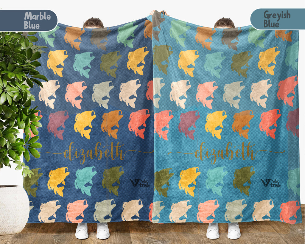 Custom Name Fishing Blanket, Personalized Outdoor Throw, Cozy Fisherman Gift for Cabin and Lake House Decor