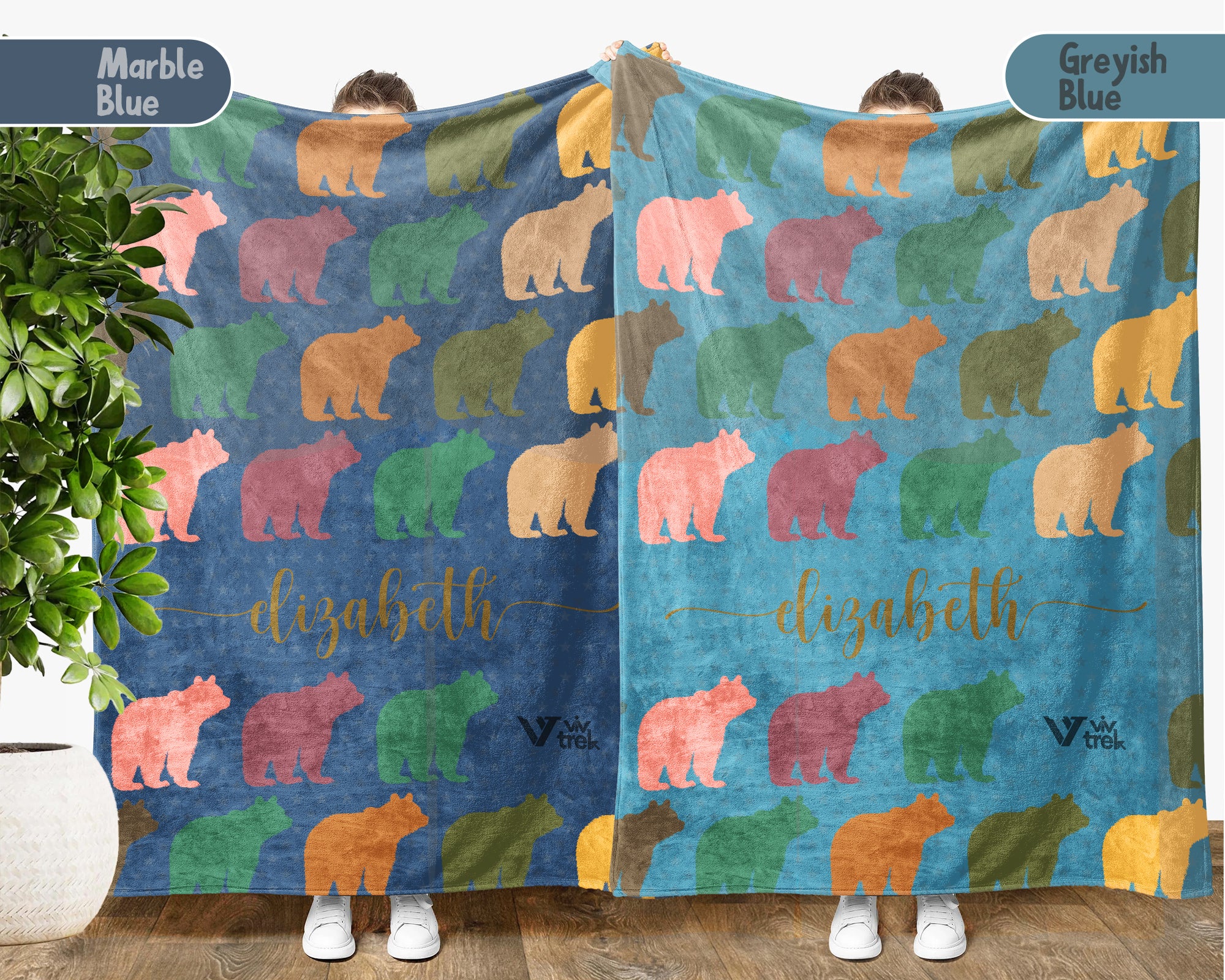 Personalized Bear Blanket Custom Name Wildlife Throw Retro Animal Graphic Cozy Rustic Home Decor Unique Nature Inspired Gift