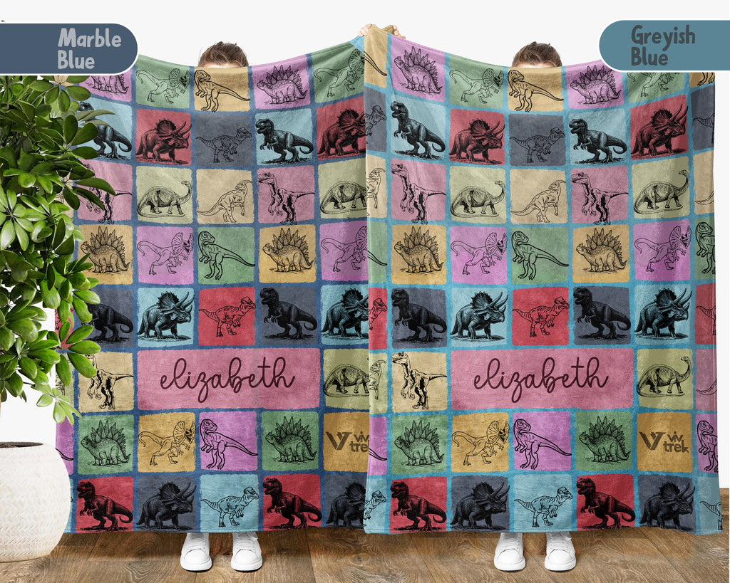 Custom Dinosaur Blanket Personalized Name Retro Dino Throw Cozy Prehistoric Animal Decor Unique Paleontology Gift Home Accent