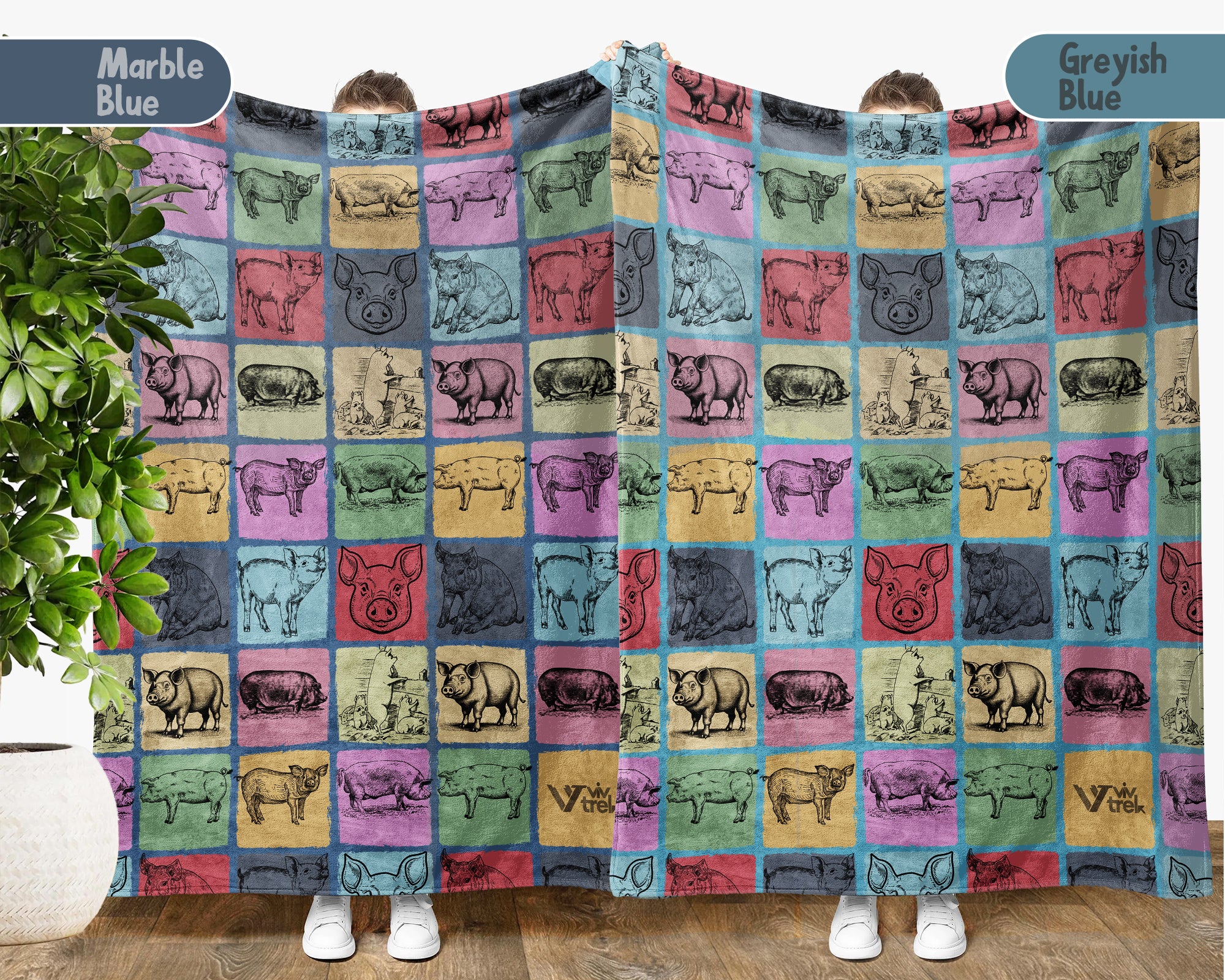 Vintage Pig Lover Blanket Cozy Farm Animal Throw Gift