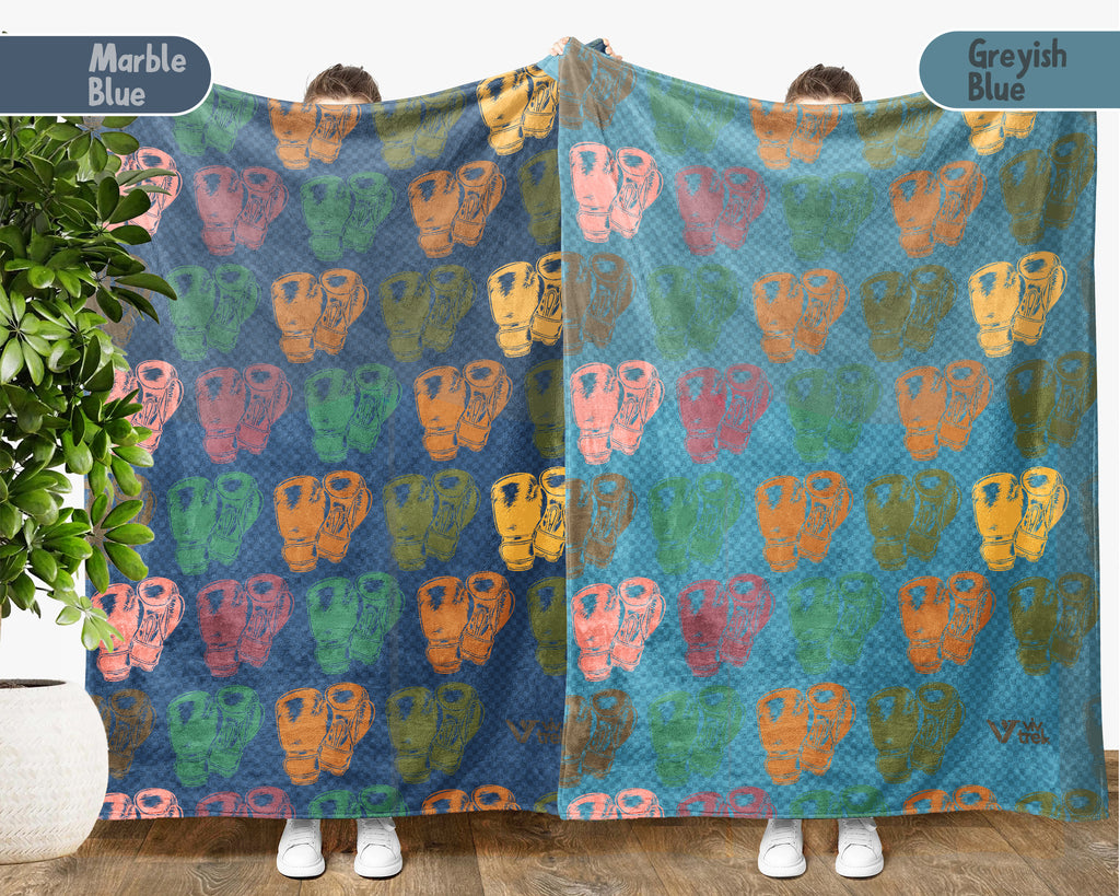 Retro Boxing Lover Blanket Cozy Sports Throw for Athletes Soft Gloves Design Fleece Blanket Unique Fitness Gift Decor