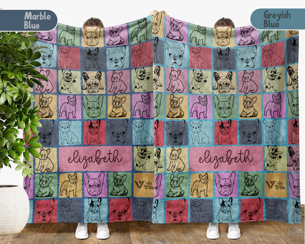 Personalized Name French Bulldog Blanket Custom Cozy Retro Dog Lover Throw Gift