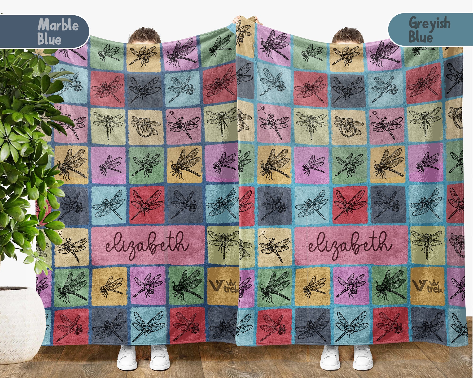 Custom Dragonfly Blanket Personalized Name Insect Lover Throw Retro Nature Winged Bug Art Gift for Her Unique Home Decor Accent